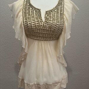 Elegant Cream Beaded Women's Top